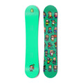 Top and bottom view of a multi-location snowboard with pixelated Shopify bag logo artwork