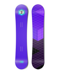 Top and bottom view of a snowboard with a centered hexagon logo for inventory-not-tracked testing